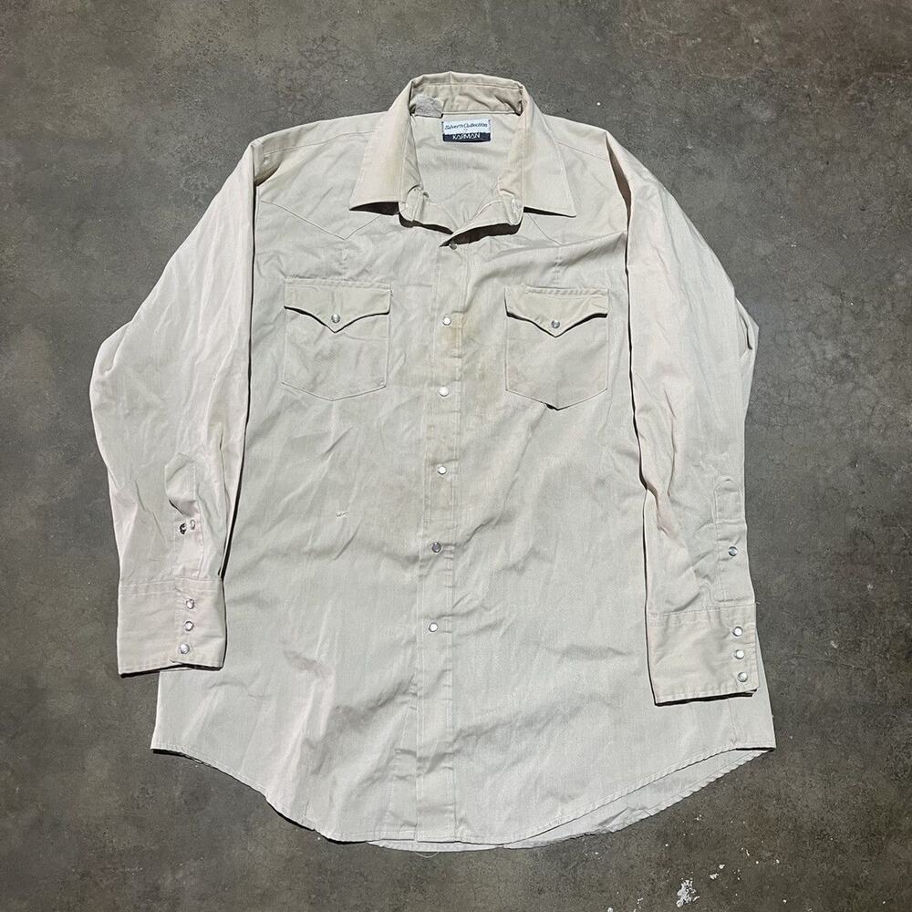Vintage 80s Karman Tan Western Pearl Snap Shirt